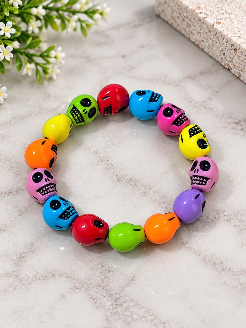 Colorful Skull Bead Stretch Bracelet for Kids - Multicolor